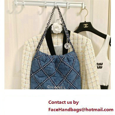 Chanel Stitched Denim & Silver-Tone Metal Blue 22 Small Handbag AS3260 2024 Chanel Stitched Denim & Silver-Tone Metal Blue 22 Small Handbag AS3260 2024